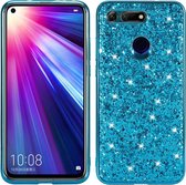 Glitter poeder schokbestendig TPU-hoesje voor Huawei Honor View 20 (blauw)
