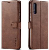 Voor Galaxy A50 LC.IMEEKE kalfsleer Horizontale flip lederen tas, met houder & kaartsleuven & portemonnee (bruin)