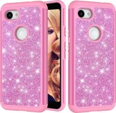 Glitter poeder contrast huid schokbestendig siliconen + pc-beschermhoes voor Google Pixel 3A (roze)