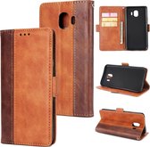 Voor Galaxy J4 (2018) Retro textuur Contrastkleur Splicing Horizontaal Flip TPU + PU lederen tas met kaartsleuven & houder & portemonnee (bruin)