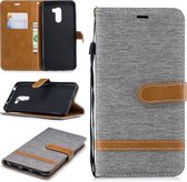 Kleuraanpassing Denim Texture lederen tas voor Xiaomi Pocophone F1, met houder & kaartsleuven & portemonnee & lanyard (grijs)