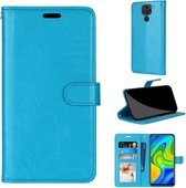 Voor Xiaomi Redmi 10X 4G / Redmi Note 9 Pure Kleur Horizontale Flip PU lederen tas met houder & kaartsleuven & portemonnee & fotolijst (blauw)