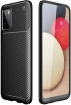 Voor Samsung Galaxy A02s (Europese versie) Koolstofvezeltextuur Schokbestendig TPU-hoesje (zwart)
