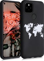 kwmobile telefoonhoesje compatibel met Google Pixel 5 - Hoesje voor smartphone in wit / zwart - Wereldkaart design