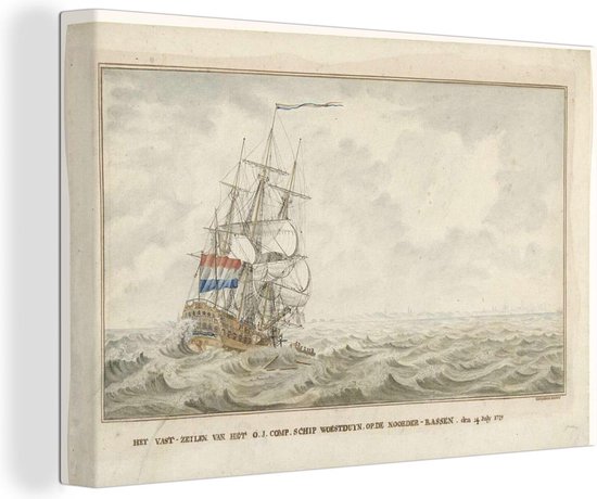 Canvas schilderij 180x120 cm - Wanddecoratie Het schip Woestduin loopt vast op de Noorderrassen - Schilderij van Cornelis de Jonker - Muurdecoratie woonkamer - Slaapkamer decoratie - Kamer accessoires - Schilderijen
