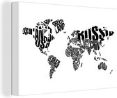 Canvas Wereldkaart - 150x100 - Wanddecoratie Wereldkaart - Zwart - Wit - Woorden - Kind - Jongen - Meisje