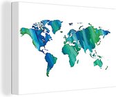 Canvas Wereldkaart - 90x60 - Wanddecoratie Wereldkaart - Waterverf - Wit