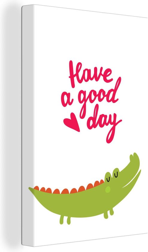 Illustration avec un crocodile et la citation Passez une bonne journée 80x120 cm - Tirage photo sur toile (Décoration murale salon / chambre)
