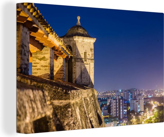 Canvas - Kasteel met zicht op de skyline van oud-Cartagena Colombia
