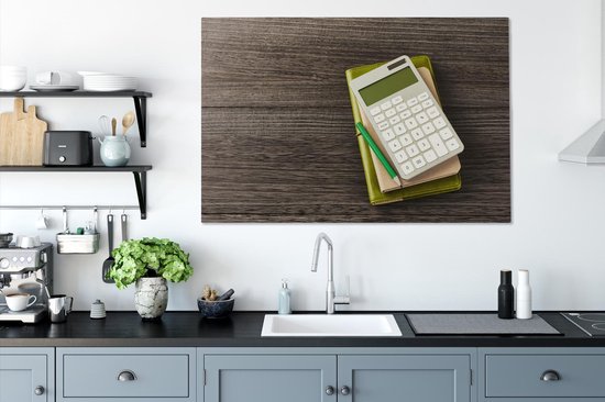 Calculatrice sur un agenda avec toile crayon 140x90 cm - Tirage photo sur toile (Décoration murale salon / chambre)