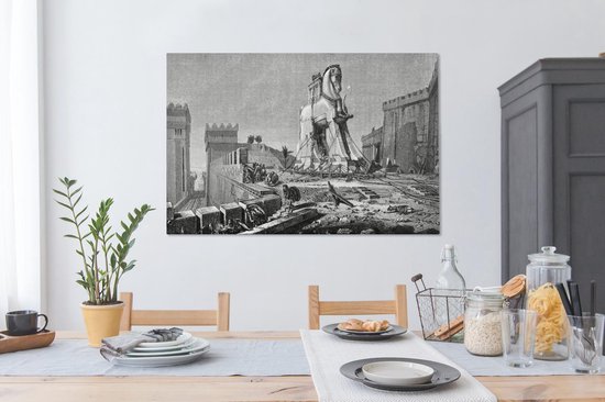 Une illustration antique en noir et blanc de la toile du cheval de Troie 120x80 cm - Tirage photo sur toile (Décoration murale salon / chambre)