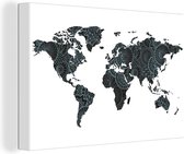 Canvas Wereldkaart - 30x20 - Wanddecoratie Wereldkaart - Mandala - Blauw - Kindje - Jongen - Meid
