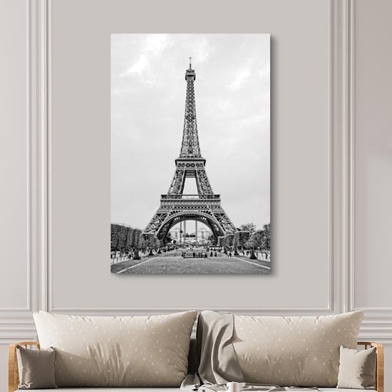 Zwart- Photo Wit de la Tour Eiffel 120x180 cm - Tirage photo sur toile (Décoration murale salon / chambre) XXL / Groot format!