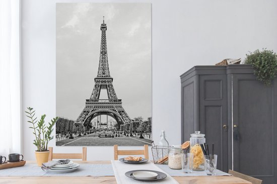 Zwart- Photo Wit de la Tour Eiffel 120x180 cm - Tirage photo sur toile (Décoration murale salon / chambre) XXL / Groot format!