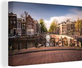 Canvas Amsterdam - Keizersgracht - Fiets - Brug - 90x60 cm - Muurdecoratie