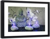 Foto in frame , Boeddha met kaarsen , 120x80cm , Multikleur , Premium print