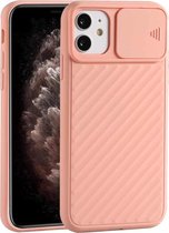 Voor iPhone 12 Pro Max Sliding Camera Cover Design Twill Anti-Slip TPU Case (Pink)