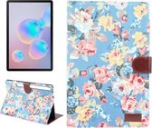 Voor Samsung Galaxy Tab S7 T870 Bloem Doek Textuur PC Horizontale Flip Lederen Beschermhoes, met Houder & Kaartsleuven & Portemonnee & Fotolijst (Blauw)