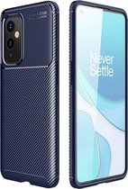 Voor OnePlus 9 Carbon Fiber Texture Shockproof TPU Case (Blauw)