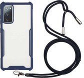 Voor Samsung Galaxy S20 FE acryl + kleur TPU schokbestendig hoesje met nekkoord (donkerblauw)