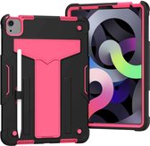 Voor iPad Air (2020) 10.9 / iPad Pro 11 T-vormige beugel Contrastkleur Schokbestendig PC + siliconen beschermhoes (zwart + roze rood)