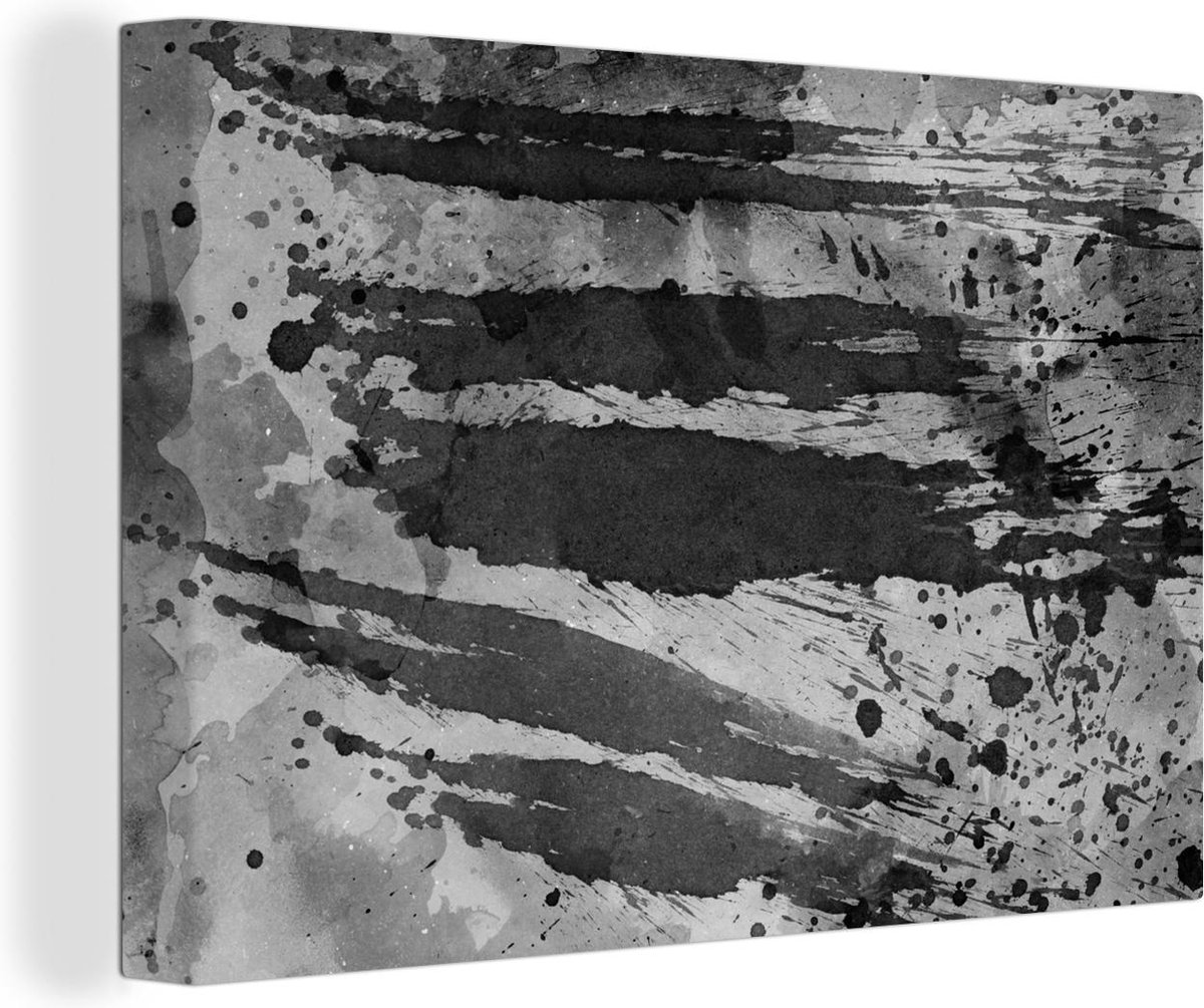 Canvas Schilderij Waterverf - Grijs - Zwart - Lijn - 120x80 cm - Wanddecoratie