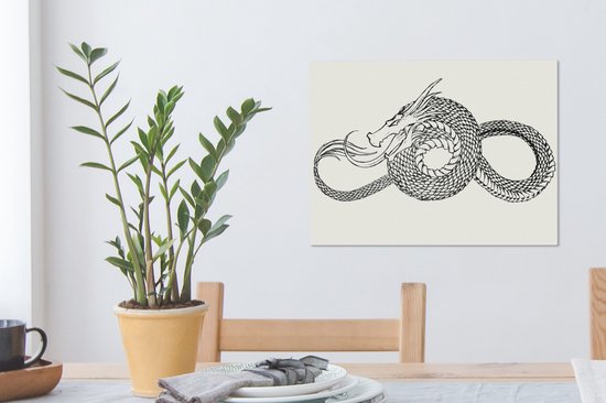 Tableau sur toile Illustration tatouage de dragon - 40x30 cm - Décoration murale