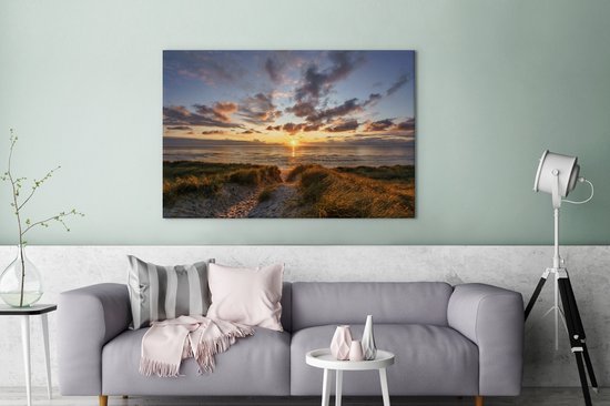 Peintures sur toile - Coucher de soleil coloré sur les dunes calmes - 120x80 cm - Décoration murale