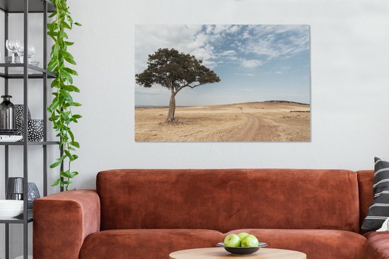 Canvas schilderij 140x90 cm - Wanddecoratie Boom op de savanne - Muurdecoratie woonkamer - Slaapkamer decoratie - Kamer accessoires - Schilderijen op canvas