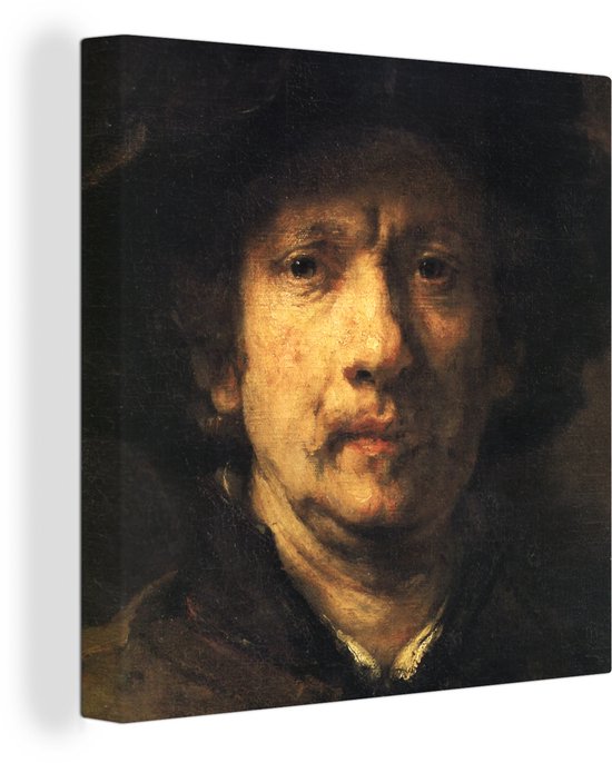 Tableau sur Toile Autoportrait - Peinture de Rembrandt van Rijn - 90x90 cm - Décoration murale