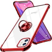 Apple iPhone 11 Pro hoesje silicone - iPhone 11 Pro hoesje shockproof met Ringhouder - iPhone 11 Pro Transparant / Rood