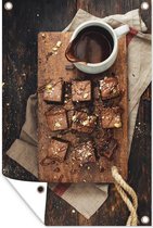 Muurdecoratie Brownies met chocolade saus - 120x180 cm - Tuinposter - Tuindoek - Buitenposter