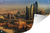 Les rayons du soleil brillent sur les gratte-ciel d'Abu Dhabi en Asie Affiche de jardin 90x60 cm - Toile de jardin / Toile d'extérieur / Peintures pour l'extérieur (décoration de jardin)