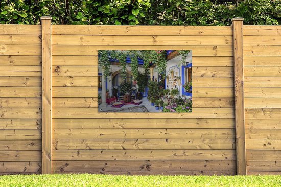 Poster carré coloré dans le jardin espagnol de Cordoue 120x80 cm - Toile de jardin / Toile d'extérieur / Peintures pour l'extérieur (décoration de jardin)