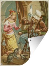 Muurdecoratie buiten Een illustratie van doornroosje met de oude vrouw - 120x160 cm - Tuindoek - Buitenposter