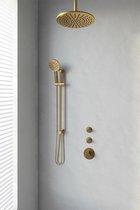 Brauer Gold Edition Regendoucheset inbouw - hoofddouche 30cm - plafondarm 20cm - 3 gladde knoppen - handdouche rond 3 standen - PVD - geborsteld goud