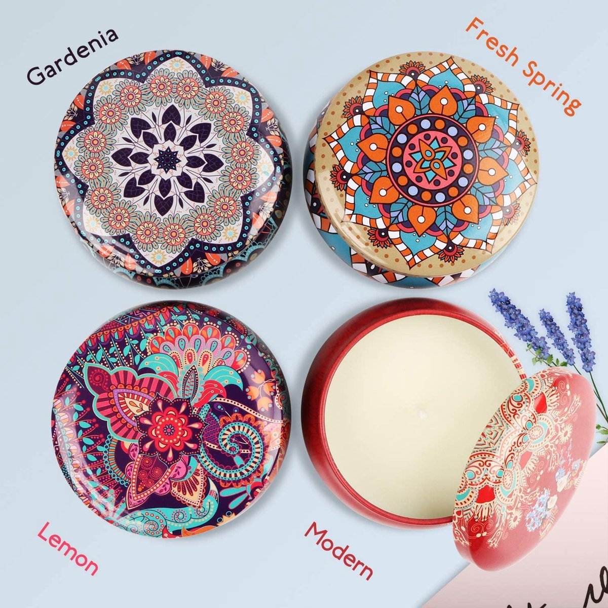 Geurkaarsen Cadeauset, Soja Was 4,4 Oz Blikken Kaarsen Cadeau Voor Vrouwen Gastheer Met Sterke Geur Voor Ontspanning 4 Pack