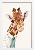 JUNIQE - Poster met houten lijst Mr Giraffe -13x18 /Bruin & Ivoor