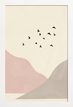 JUNIQE - Poster in houten lijst Flock Of Birds I -30x45 /Ivoor & Roze