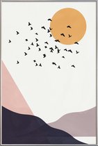 JUNIQE - Poster met kunststof lijst Flock Of Birds III -13x18 /Geel &