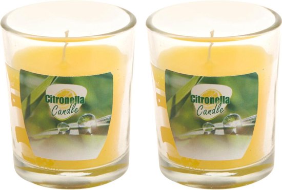 Set van 3x stuks citronella anti muggen kaarsen in kaarsenhouder transparant glas 5 x 6 cm