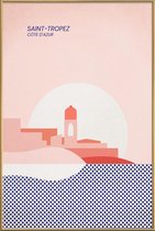 JUNIQE - Poster met kunststof lijst Saint-Tropez -20x30 /Blauw & Roze