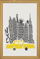 JUNIQE - Poster met houten lijst New York Cityscape -13x18 /Geel &