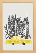 JUNIQE - Poster in houten lijst New York Cityscape -20x30 /Geel &