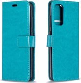 Voor Samsung Galaxy S21 Crazy Horse Textuur Horizontale Flip Lederen Case met Houder & Kaartsleuven & Portemonnee & Fotolijst (Blauw)