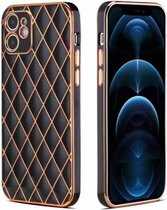 iPhone SE 2020 Luxe Geruit Back Cover Hoesje - Silliconen - Ruitpatroon - Back Cover - Apple iPhone SE 2020 - Zwart