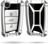 kwmobile autosleutelhoes voor VW Golf 7 MK7 3-knops autosleutel - TPU beschermhoes - sleutelcover - Transformer Sleutel design - hoogglans zilver / zwart