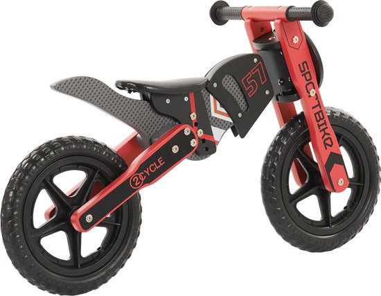 2Cycle Motor Loopfiets - Hout - Rood