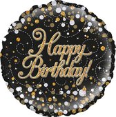 Happy Birthday folie ballon zwart goud.