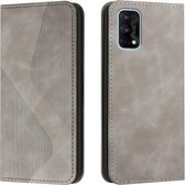 Voor OPPO Realme 7 Pro Skin Feel Magnetic S-type Effen Kleur Horizontale Flip Lederen Case met Houder & Kaartsleuf & Portemonnee (Grijs)